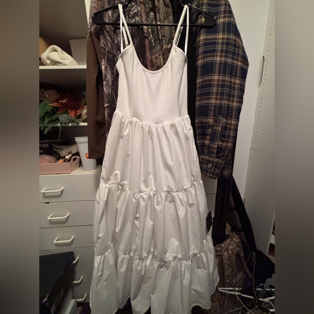 Lulu's White Tiered Satin Dress